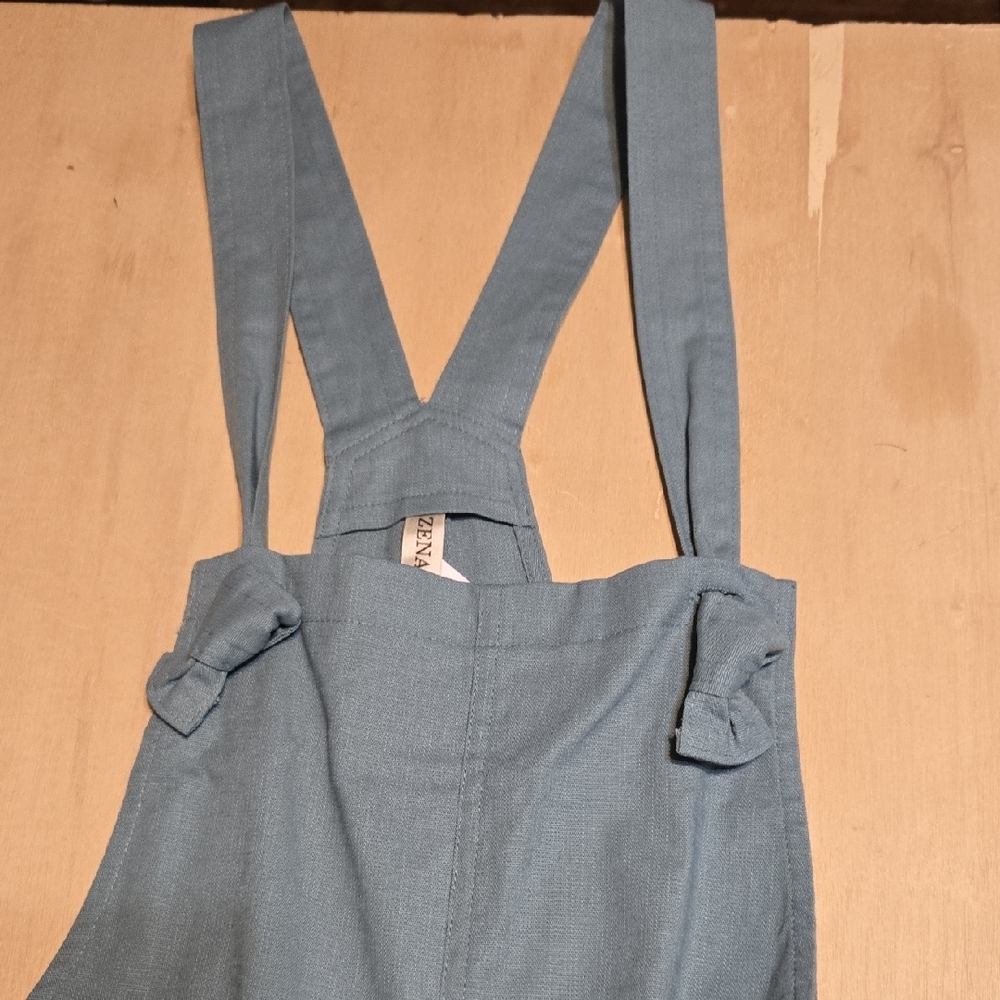 Z107 NWT Zenana Woven Knot Strap Washed Twill Denim Overalls Cropped Utility Tie - Picture 3 of 12